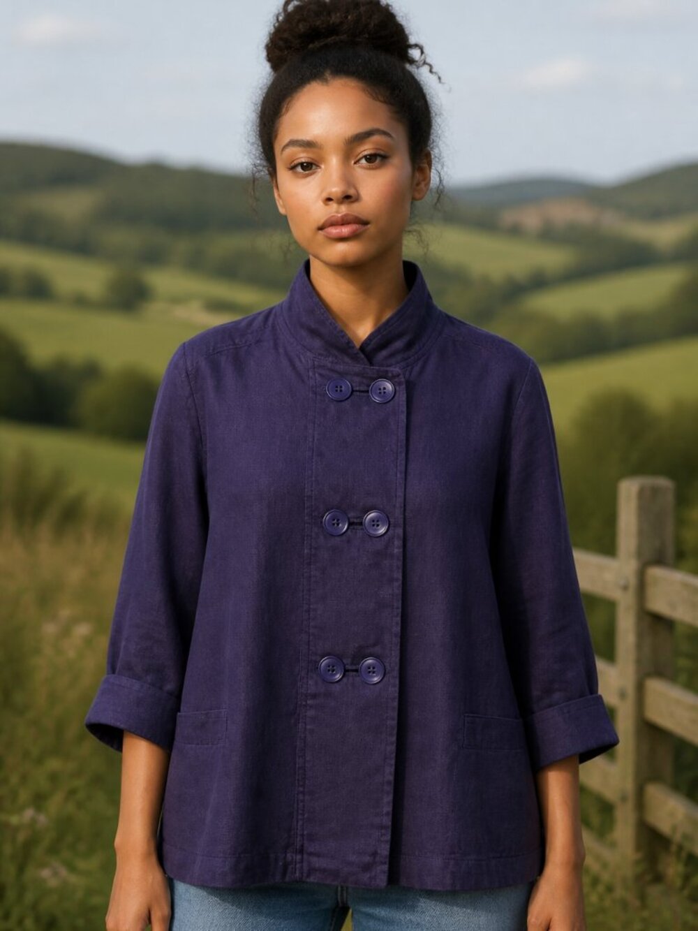 Vintage Coldwater Creek Linen Swing Jacket Plum Purple XL 18P Cottagecore